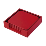 Red Leatherette 4 Square Coaster Set with Holder