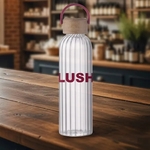 21 oz Glass Bottle with Inner Stripe & Easy Carry Bamboo Lid
