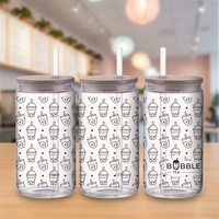 18 oz Can Glass with Bamboo Lid and Plastic Straw