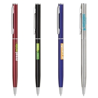 Aluminum twist-action pen with translucent color and shiny silver accents.......