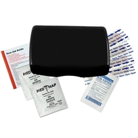 First aid kit in a durable living hinge box with non-aspirin... from ASI...