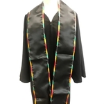 Black 84" Graduation Stole With Kente Pattern Binding