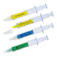 Syringe shaped highlighter with cap.... from ASI 63549 Jornik Manufacturing Corp