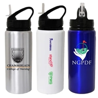 22 Oz. Sports water bottle, with straw drink spout, aluminum.... from ASI...
