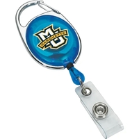 Translucent carabiner style retractable badge holder with silver trim.......