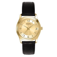 Ladies Strap Watch with round gilt dial with Arabic numerals, sweep... from...