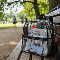 Clear backpack. Adjustable padded back straps, front zipper pocket and...