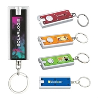 0.38" x 3.75" x 1" Ester plastic keychain with LED flashlight... from ASI...