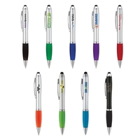 Twist action ballpoint pen with hourglass shaped barrel, colored rubber...