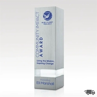 Rectangular tower shaped silver aluminum with clear optical crystal...