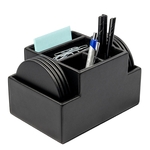 Black Leather 8 Round Coaster Set w/ Multi-Purpose Holder