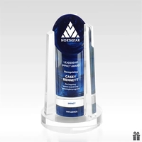 Resin cylinder flanked by optical crystal uprights and companion add-on...