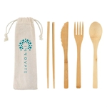 Bamboo Cutlery Set In Cotton Drawstring Pouch