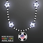 LED Soccer Ball Beads Necklace with Flag on Ball Medallion