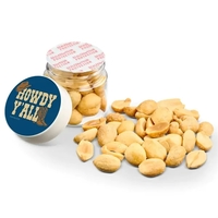 A satisfying portion of roasted peanuts in a clear jar. Contains... from ASI...
