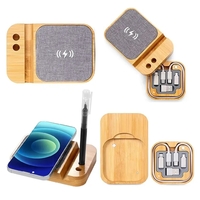 15W wireless charging desk organizer with cable kit made of bamboo... from...
