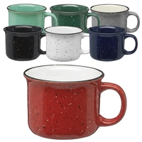 Tin cup style speckled ceramic coffee mug of 7.5 oz capacity... from ASI...