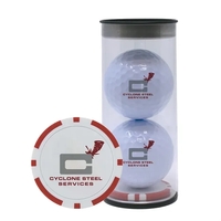 Two TaylorMade Distance Plus golf balls and a poker chip ball... from ASI...