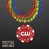 Happy Birthday Beads Necklaces w/ Red Poker Chip Medallion