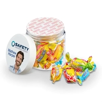 Sweeten your branding with this jar of individually wrapped fruit toffee,......