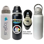 32 Oz. Stainless steel vacuum straw bottle w/push lid/spout