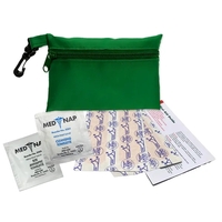 Brightly colored polyester first aid zip bag with hang clip. Convenient,......