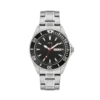 Men's stainless steel case and bracelet with a black dial featuring... from...