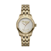 Ladies gold bracelet watch with stainless steel case, medallion white...