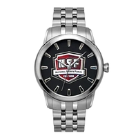 Men's stainless steel bracelet watch with medallion black dial and...