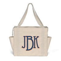 Cotton bag is versatile, side pockets, long handles and a zipper-close......