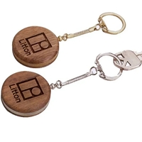Walnut wood key ring with metal snap ring.... from ASI 88156 Solid Dimensions...