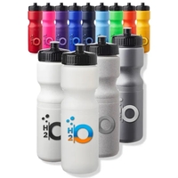Plastic water bottle molded from recycled high density polyethylene with a......