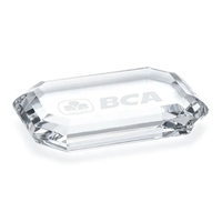 The Amherst Optical Crystal Paperweight features a sleek rectangular shape...