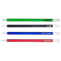 Round plastic mechanical pencil with colored barrel and solid white tip.......