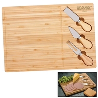 Bamboo cheese board 3-piece knife set plus laser engraved on 1... from ASI...