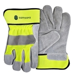 Hi-Vis Leather Palm Safety Gloves