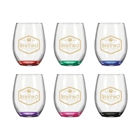 Wine O'Clock 9oz ARC Stemless Wine Glass C8832 with Color Bo