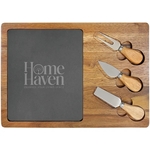 13 3/4"x9 3/4" Acacia Wood/Slate Rectangle Cheese Set