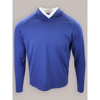 Long sleeve lightweight hoodie pullover constructed using a poly blend...