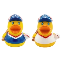 Mini yellow rubber squeaky patriotic baseball toy duck.... from ASI 57705...