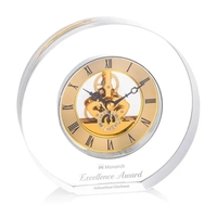 A striking optical crystal clock featuring a beautifully exposed skeleton...