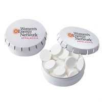 Small, round push-top tin filled with refreshing Sugar-Free Peppermint...