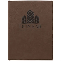 7" x 9" brown PU leatherette portfolio with writing pad, pen... from ASI...