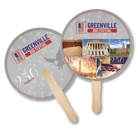 Circle shaped hand fan custom printed with full color imprint on... from ASI...