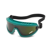 Black lens, green frame, Wheelz IR safety goggles. Printed on lower... from...