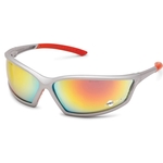 Silver frame, sunset red mirror lens, 4X4 safety glass.