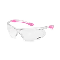 Pink frame, clear lens, Paralax safety glass