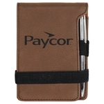 Dark Brown Leatherette Mini Notepad with Pen