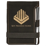 Black & Gold Leatherette Mini Notepad with Pen