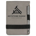 Gray Leatherette Mini Notepad with Pen